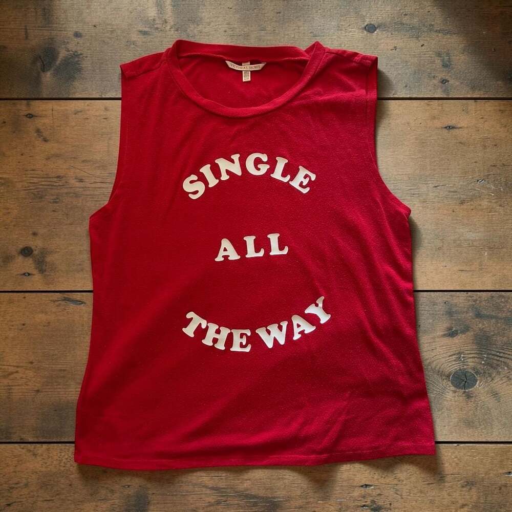 Victoria's Secret Single All The Way Red Graphic Tank Top Size Medium